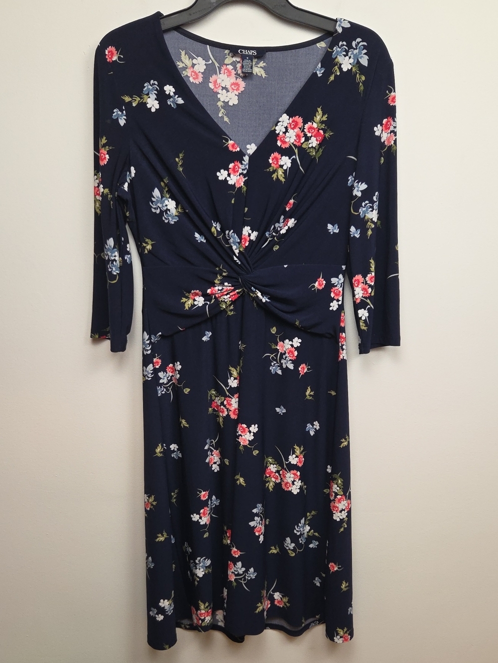 Chaps Navy Classic Floral Twist-Front Midi Dress Garden Party Business Casual M